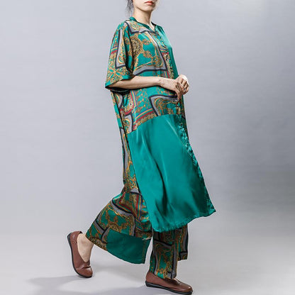 Printed Silky Soft Long Shirt And Wide Leg Pants