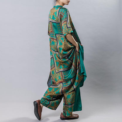 Printed Silky Soft Long Shirt And Wide Leg Pants