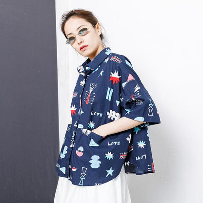 Printed Single Breasted Casual Loose T-Shirt