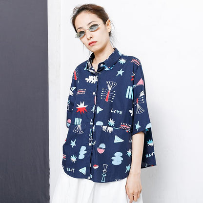 Printed Single Breasted Casual Loose T-Shirt