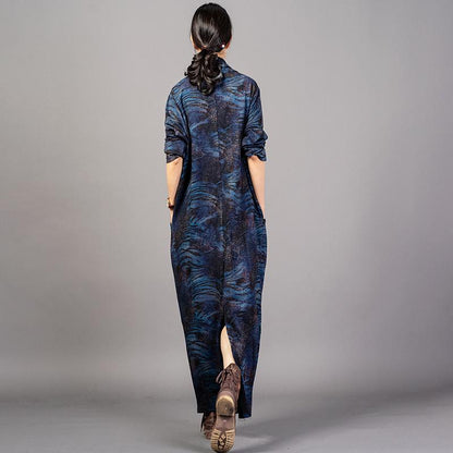Printed Split Hem Retro Loose Dress