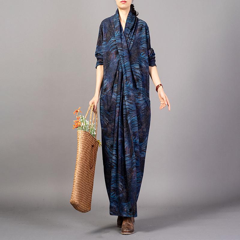 Printed Split Hem Retro Loose Dress