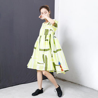 Printed Tassel Lacing Casual Loose Dress