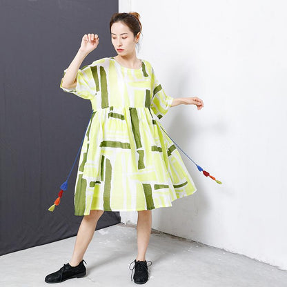 Printed Tassel Lacing Casual Loose Dress