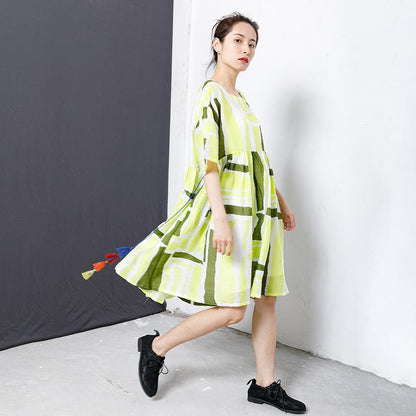 Printed Tassel Lacing Casual Loose Dress