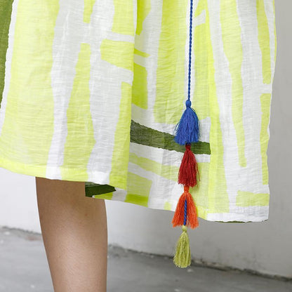 Printed Tassel Lacing Casual Loose Dress
