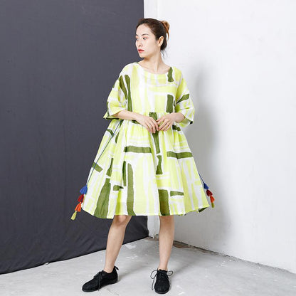 Printed Tassel Lacing Casual Loose Dress