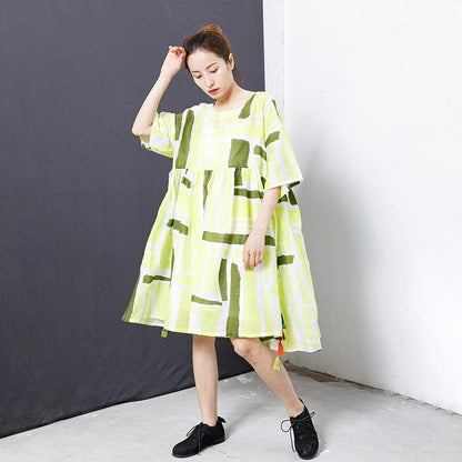 Printed Tassel Lacing Casual Loose Dress