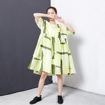 Printed Tassel Lacing Casual Loose Dress