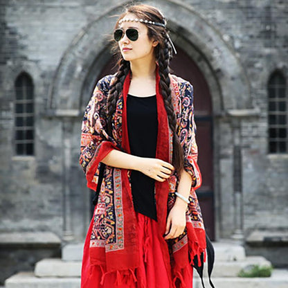 Printed Tassel Sunscreen Soft Comfortable Scarf