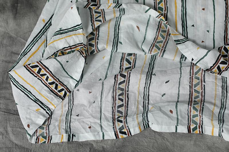 Printing Beige Women Stand Collor Cotton Dress