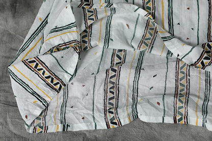 Printing Beige Women Stand Collor Cotton Dress