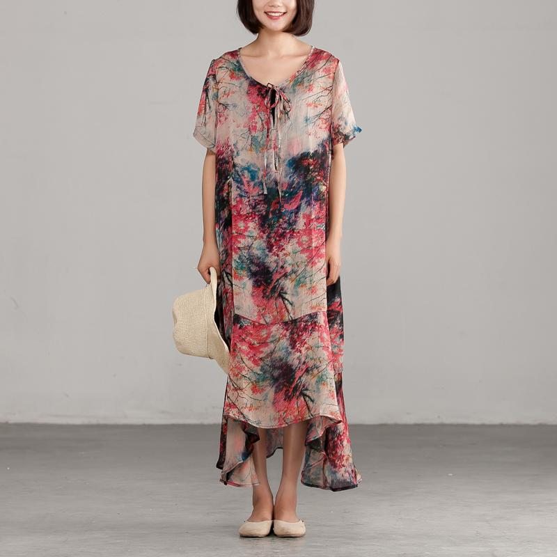 Printing Short Sleeve Polyester Summer Dress