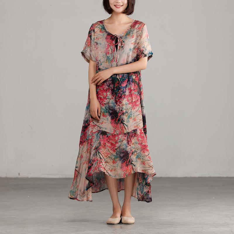 Printing Short Sleeve Polyester Summer Dress
