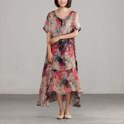 Printing Short Sleeve Polyester Summer Dress