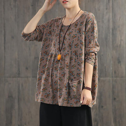Pullover Floral Printed Casual Knit Shirt