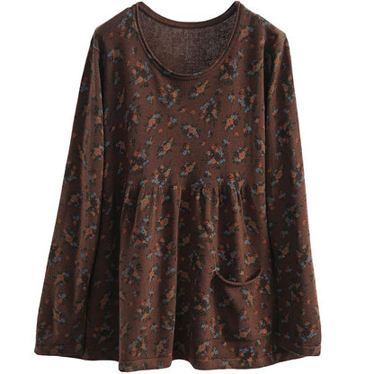 Pullover Floral Printed Casual Knit Shirt