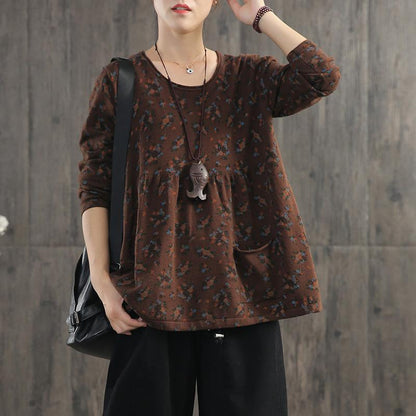 Pullover Floral Printed Casual Knit Shirt