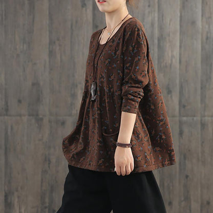 Pullover Floral Printed Casual Knit Shirt