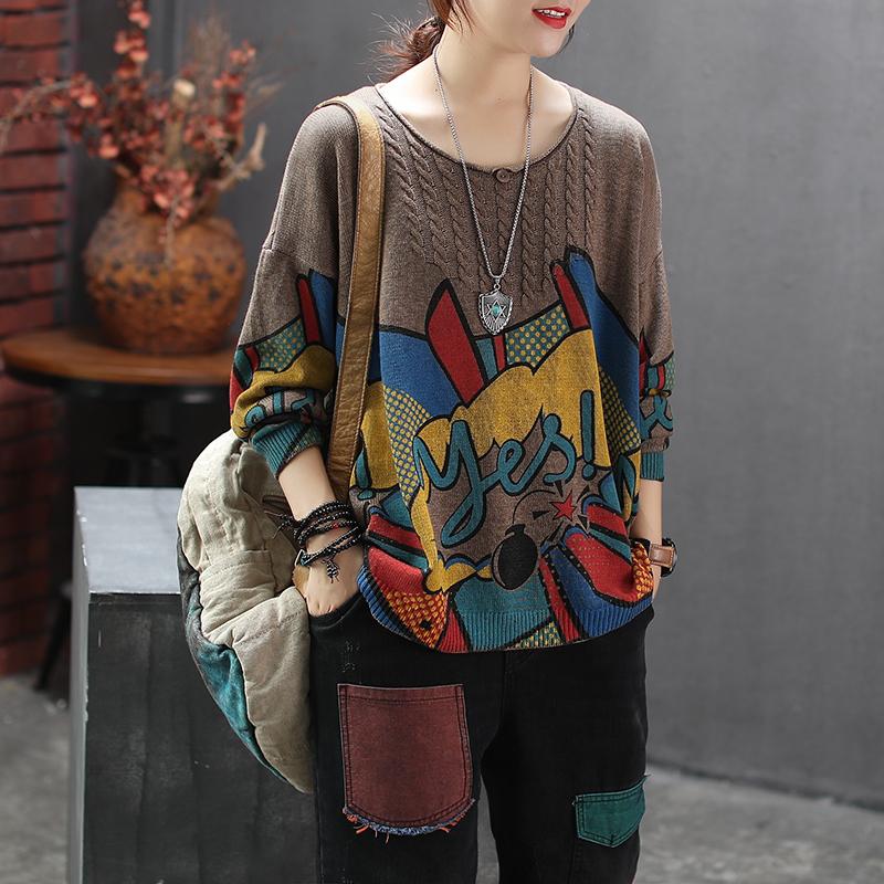 Pullover Thin Printed Loose Knitting Shirt