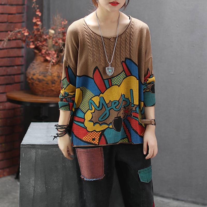 Pullover Thin Printed Loose Knitting Shirt