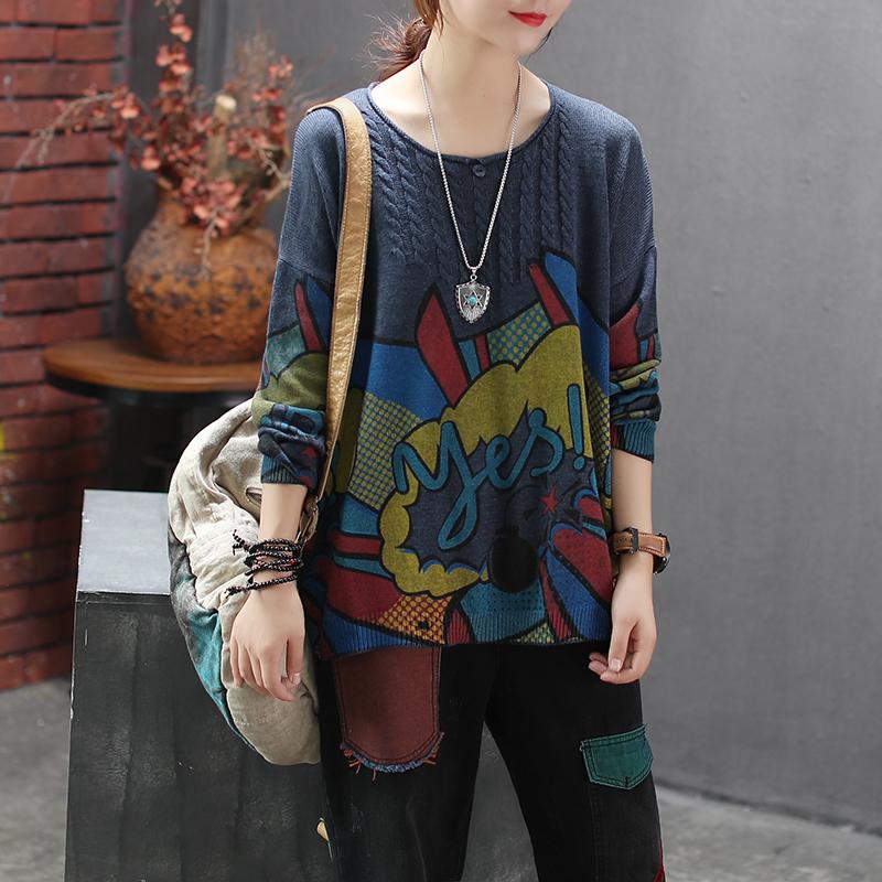 Pullover Thin Printed Loose Knitting Shirt