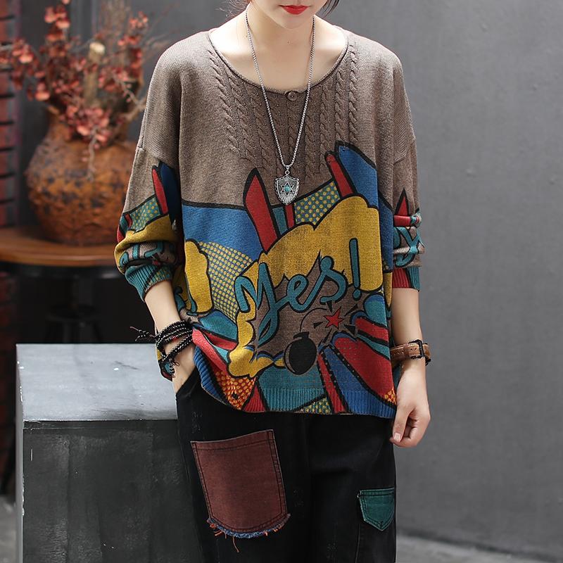 Pullover Thin Printed Loose Knitting Shirt