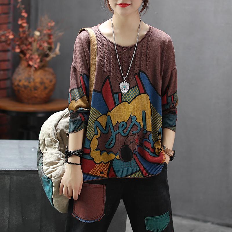 Pullover Thin Printed Loose Knitting Shirt