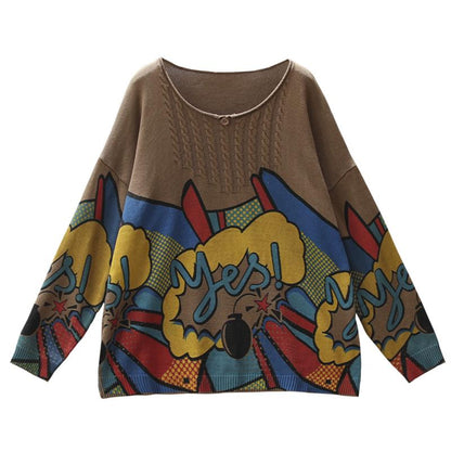 Pullover Thin Printed Loose Knitting Shirt