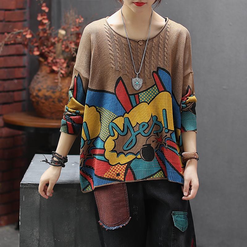 Pullover Thin Printed Loose Knitting Shirt
