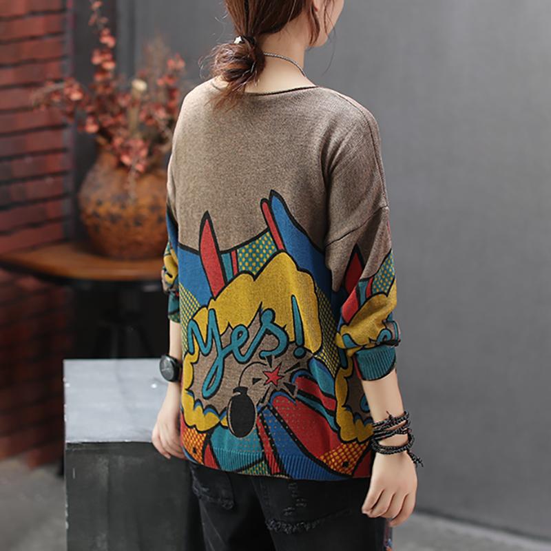 Pullover Thin Printed Loose Knitting Shirt