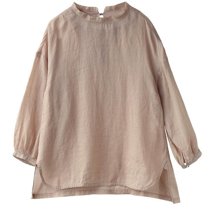 Pure Color Box Pleat Collar Casual Plus Size Blouse