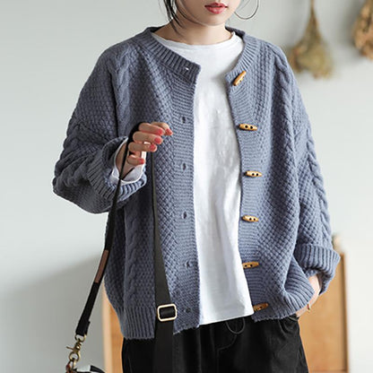 Pure Color Casual Olive Buckle Sweater
