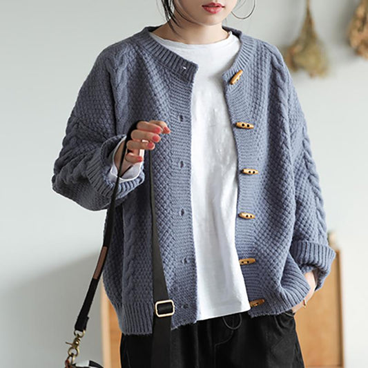 Pure Color Casual Olive Buckle Sweater