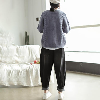 Pure Color Casual Olive Buckle Sweater