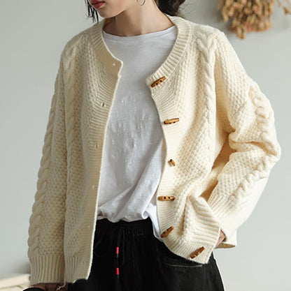 Pure Color Casual Olive Buckle Sweater
