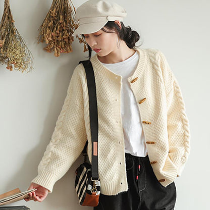 Pure Color Casual Olive Buckle Sweater