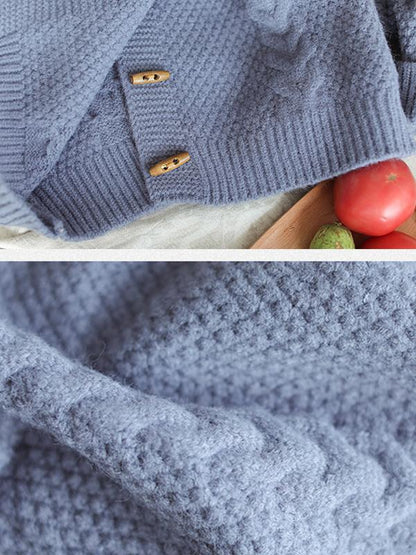 Pure Color Casual Olive Buckle Sweater