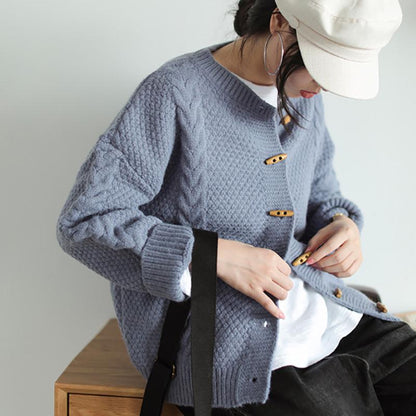 Pure Color Casual Olive Buckle Sweater