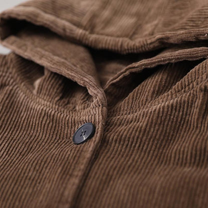 Pure Color Corduroy Casual Hooded Coat