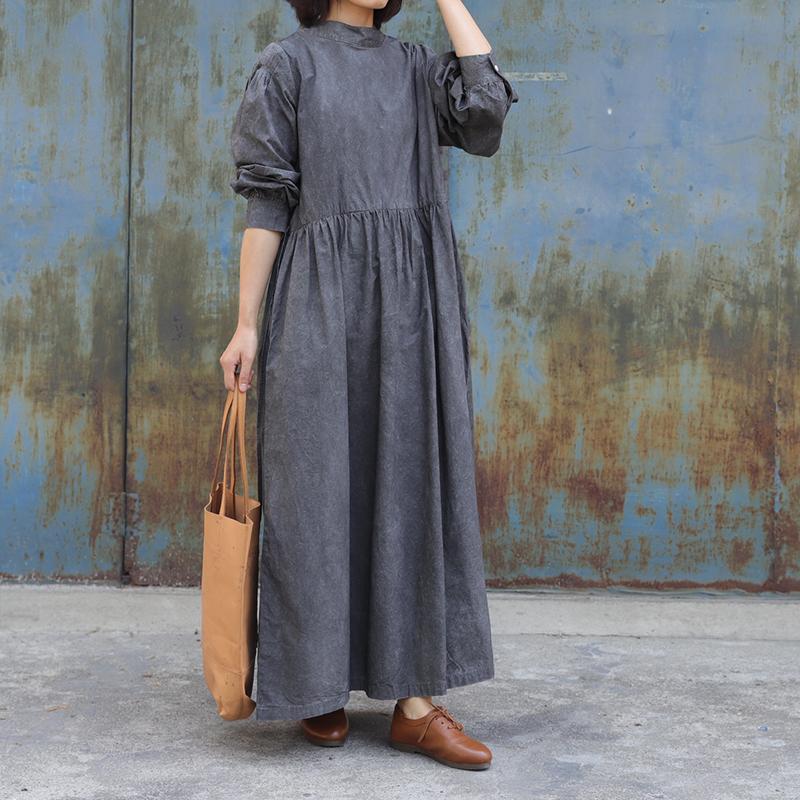 Pure Color Drawstring Retro Comfortable Dress