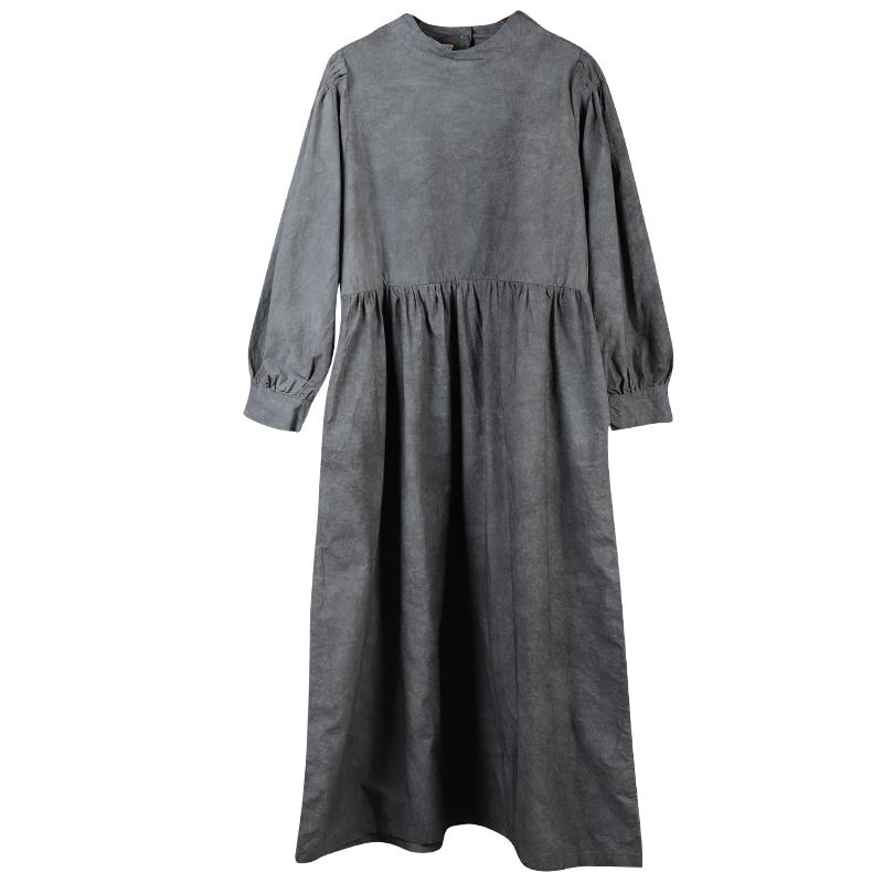 Pure Color Drawstring Retro Comfortable Dress