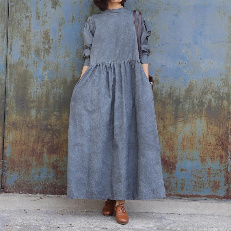 Pure Color Drawstring Retro Comfortable Dress