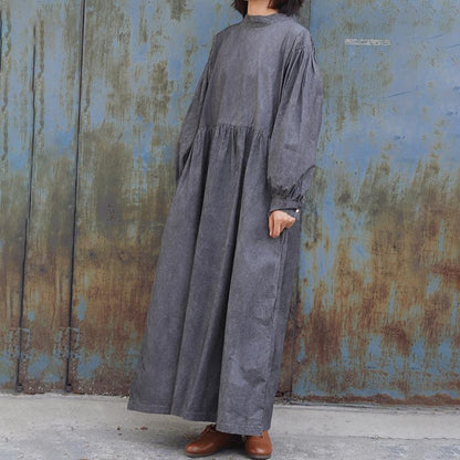 Pure Color Drawstring Retro Comfortable Dress