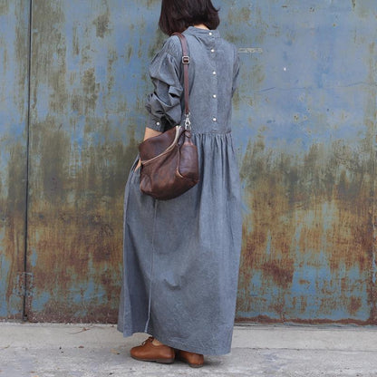 Pure Color Drawstring Retro Comfortable Dress