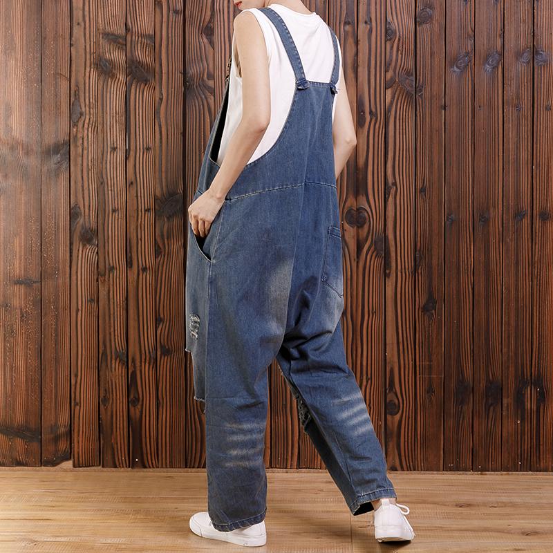 Pure Color Hole Loose Casual Jumpsuit