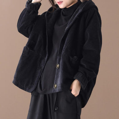 Buykud Pure Color Single Breasted Hooded Jacket
