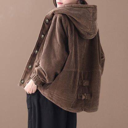 Buykud Pure Color Single Breasted Hooded Jacket