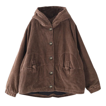 Buykud Pure Color Single Breasted Hooded Jacket
