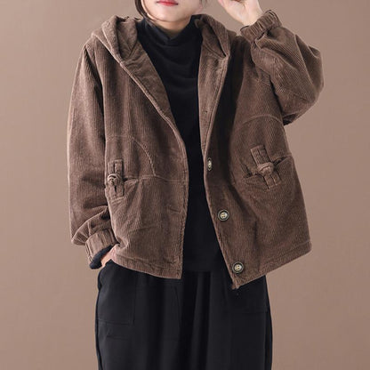 Buykud Pure Color Single Breasted Hooded Jacket